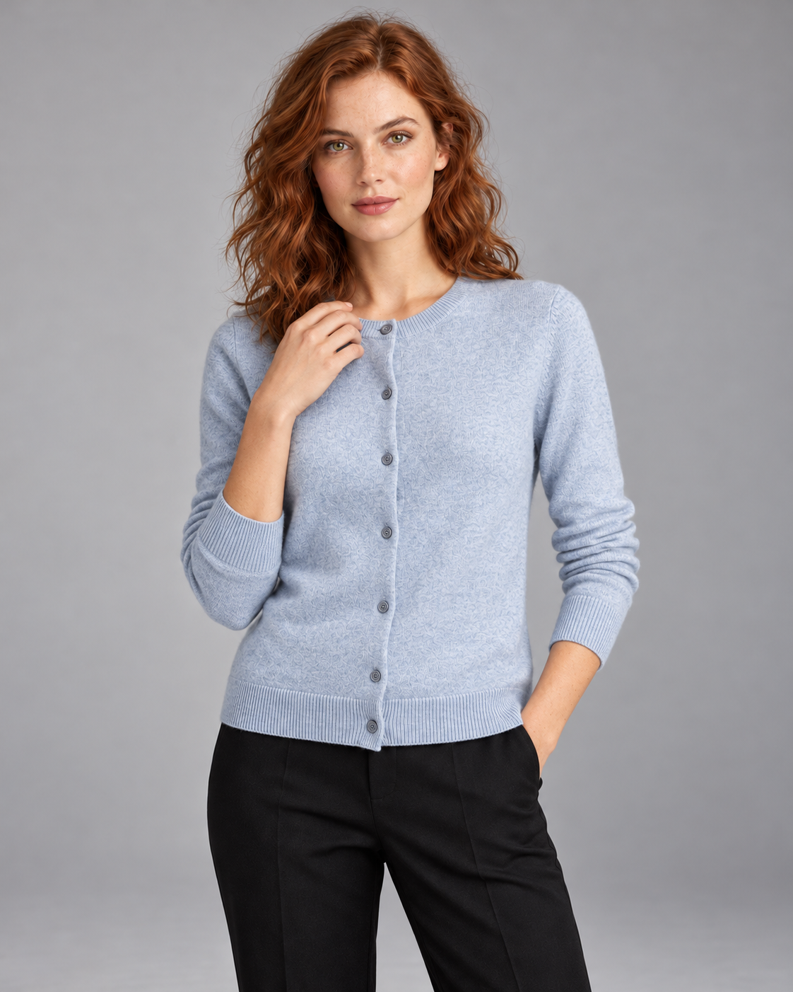 Women's Fine Knit Crew Neck Cardigan – Button Front