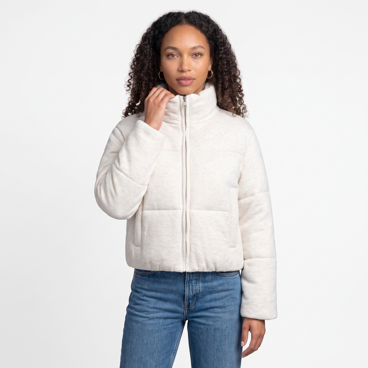 Women's Cropped Quilted Knit Jacket in White