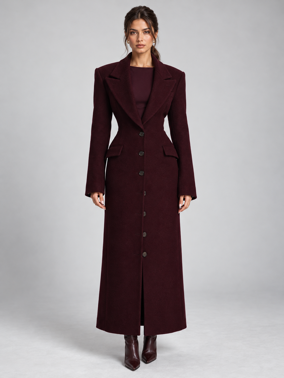 Women's Tailored Longline Coat – Belted Peak Lapel