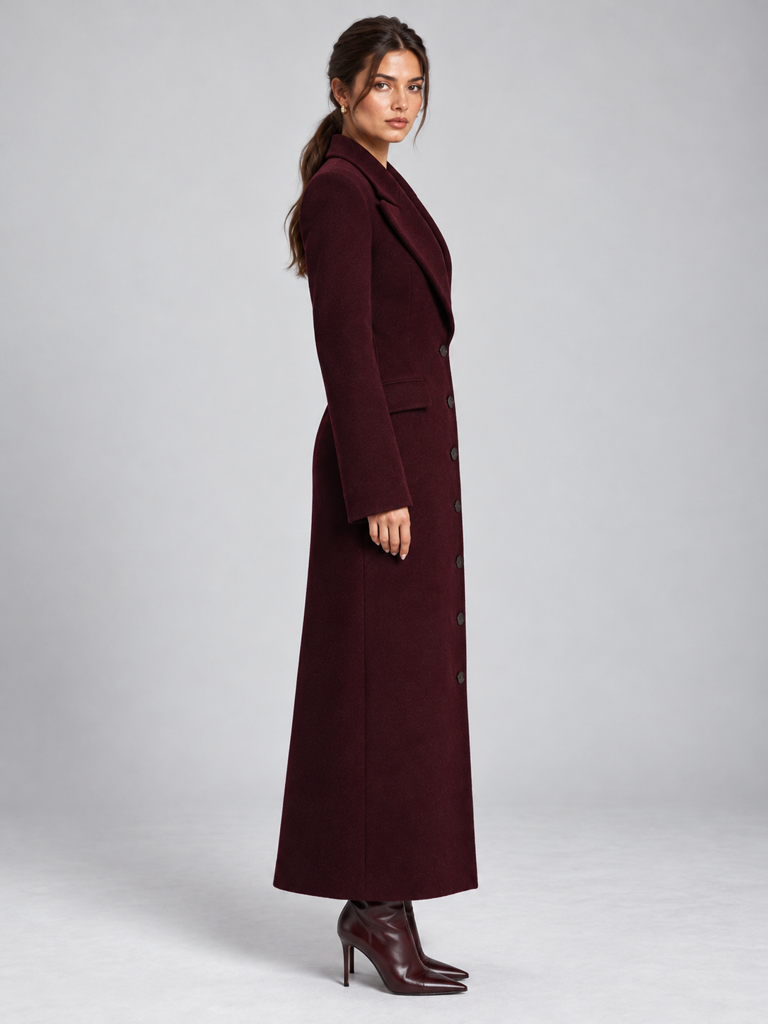 Women's Tailored Longline Coat – Belted Peak Lapel