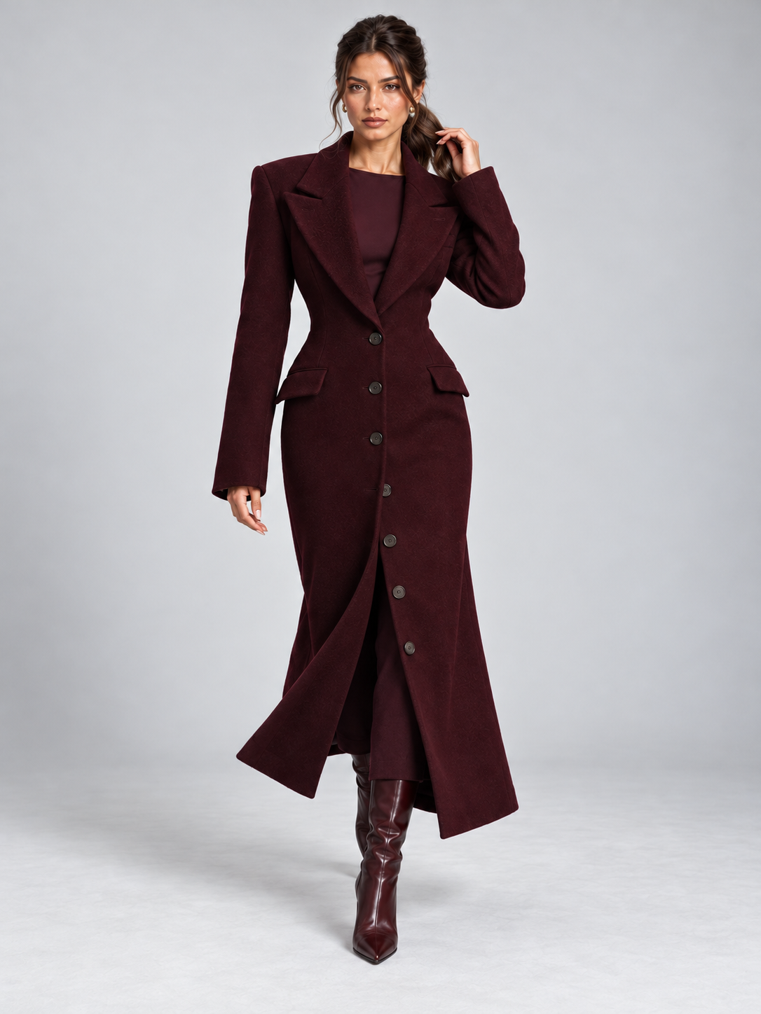 Women's Tailored Longline Coat – Belted Peak Lapel