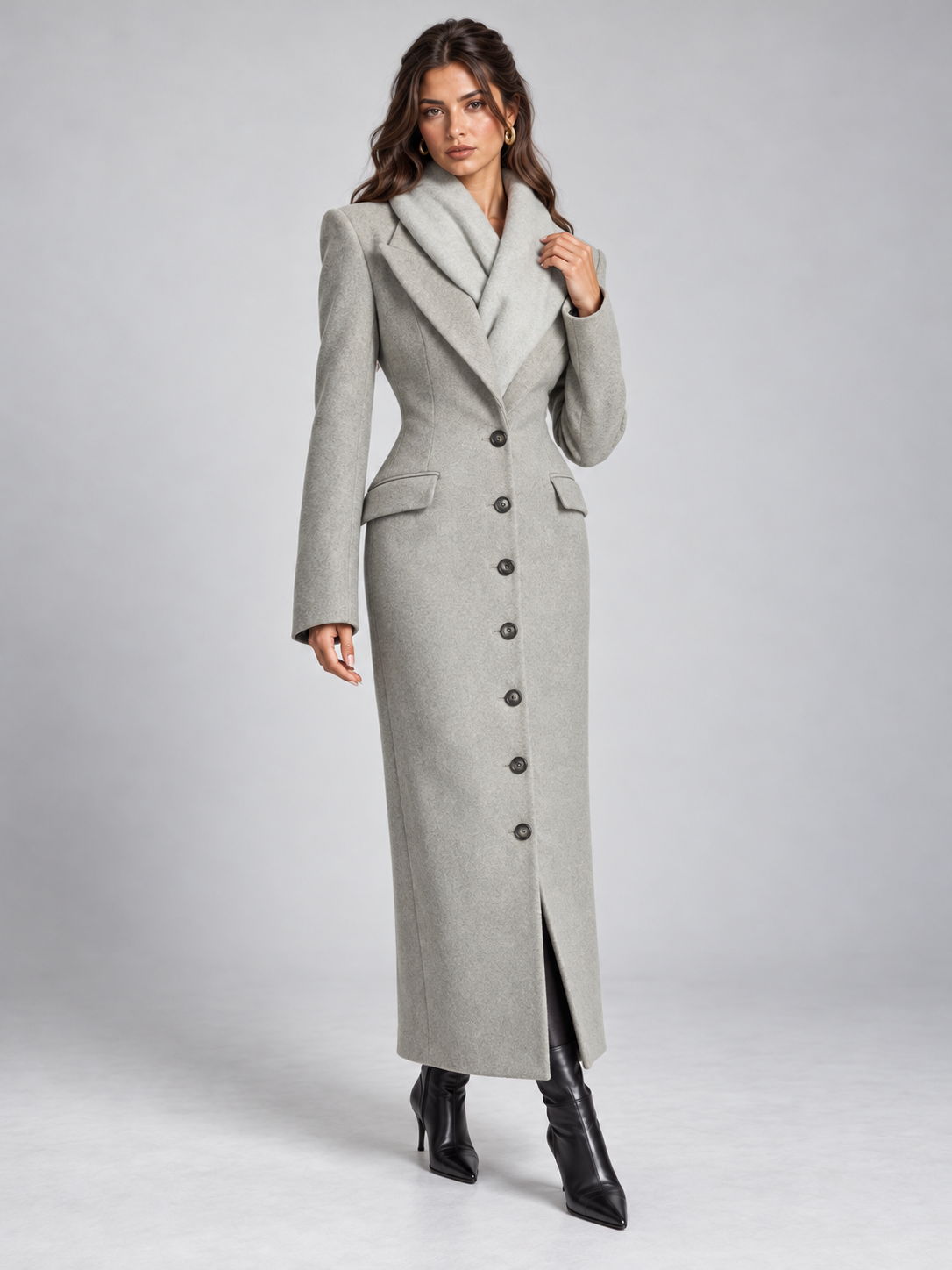 Women's Tailored Longline Coat – Belted Peak Lapel