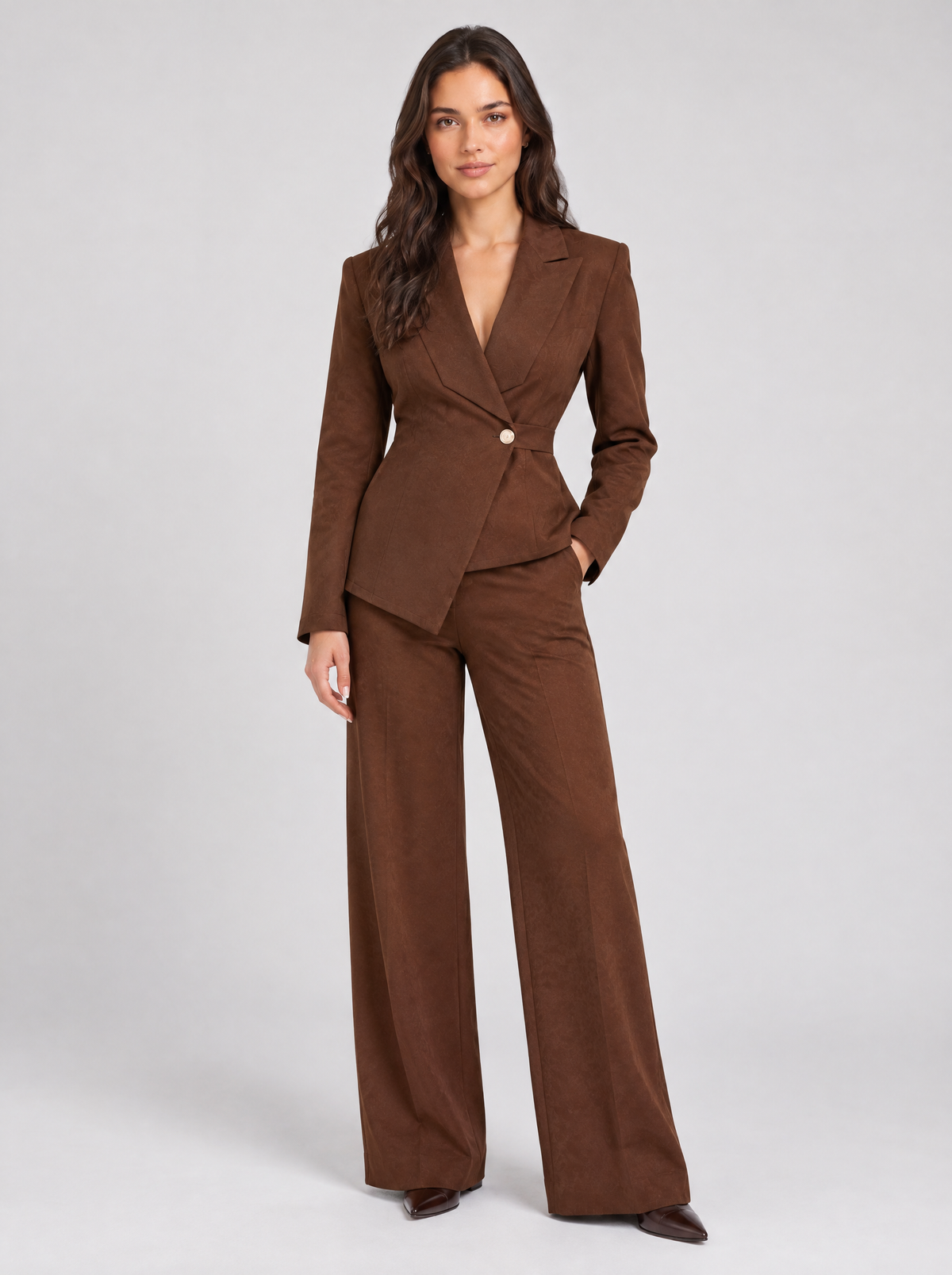 Women's Belted Trouser Suit in Brown – view 4