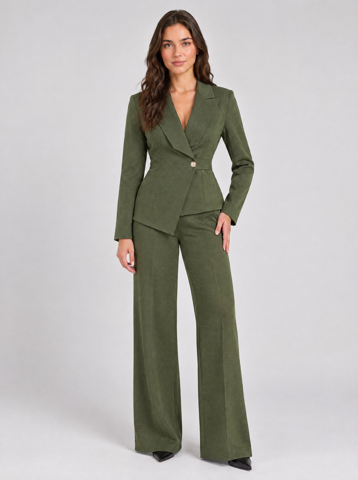Women's Belted Trouser Suit in Olive Green