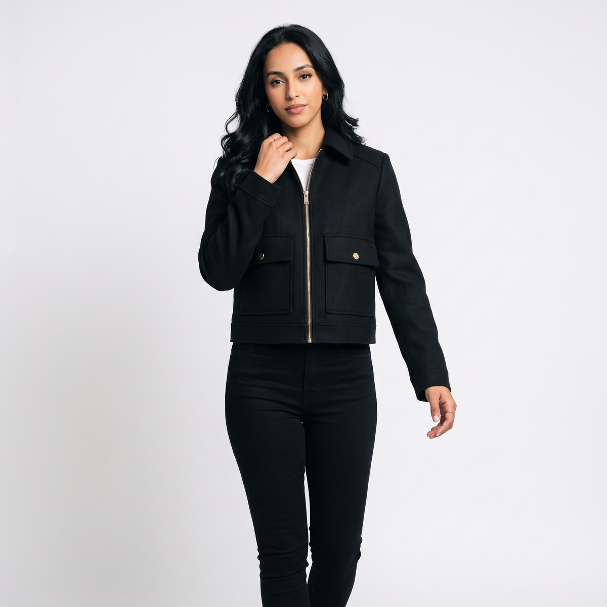 Women's Elegant Zip-Up Winter Jacket in Black