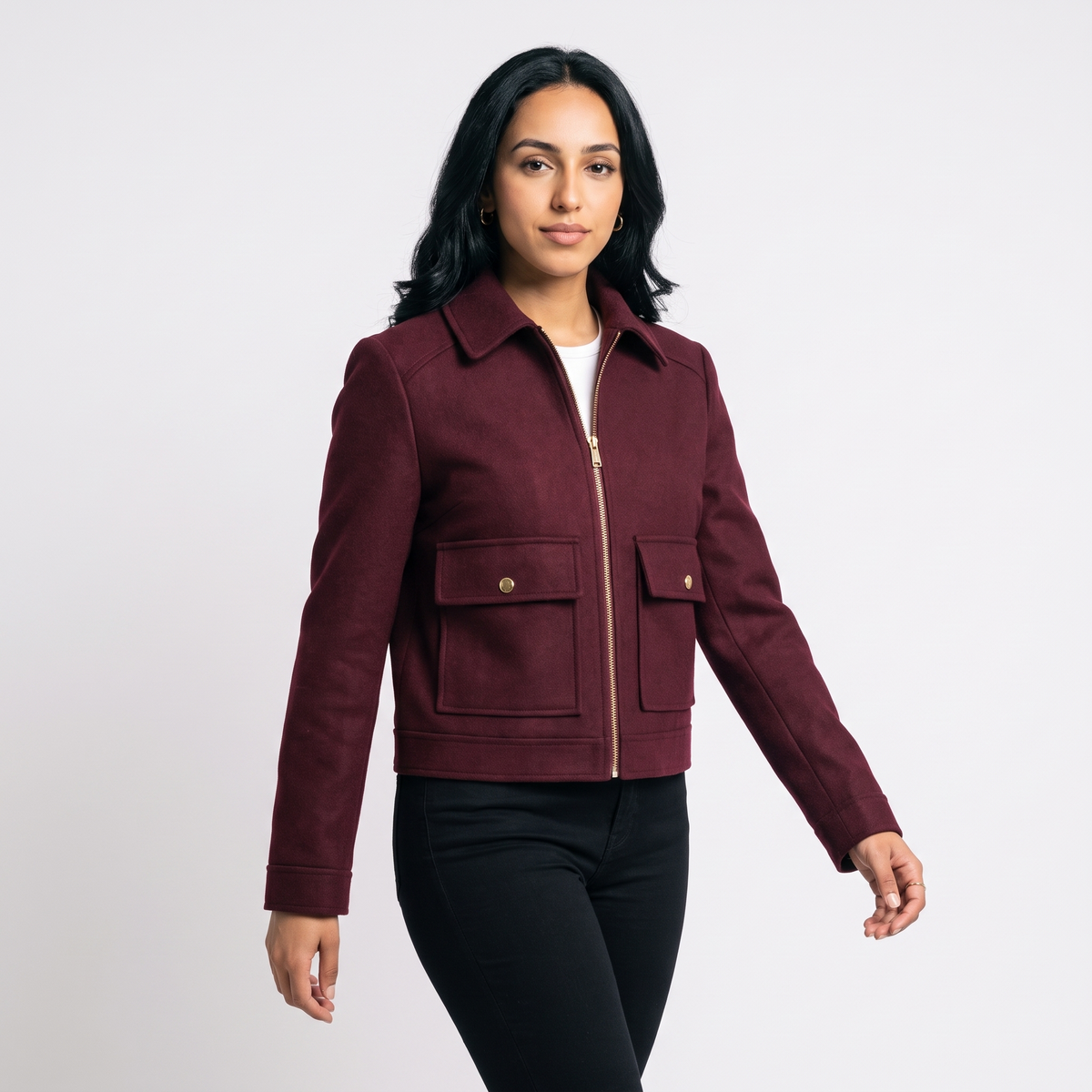 Women's Elegant Zip-Up Winter Jacket in Burgundy