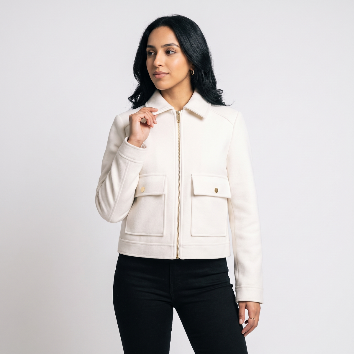 Women's Elegant Zip-Up Winter Jacket in White